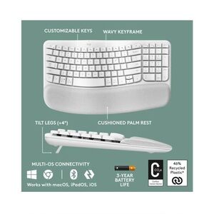 Off-White Ergonomic Wireless Keyboard - White